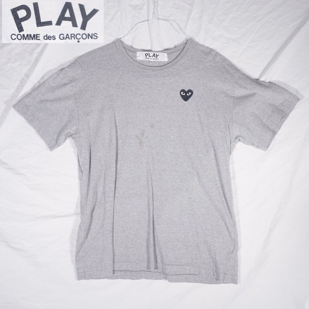 Comme des Garçons PLAY T-Shirt Grey Black Heart Mens XXL See Photos Stain